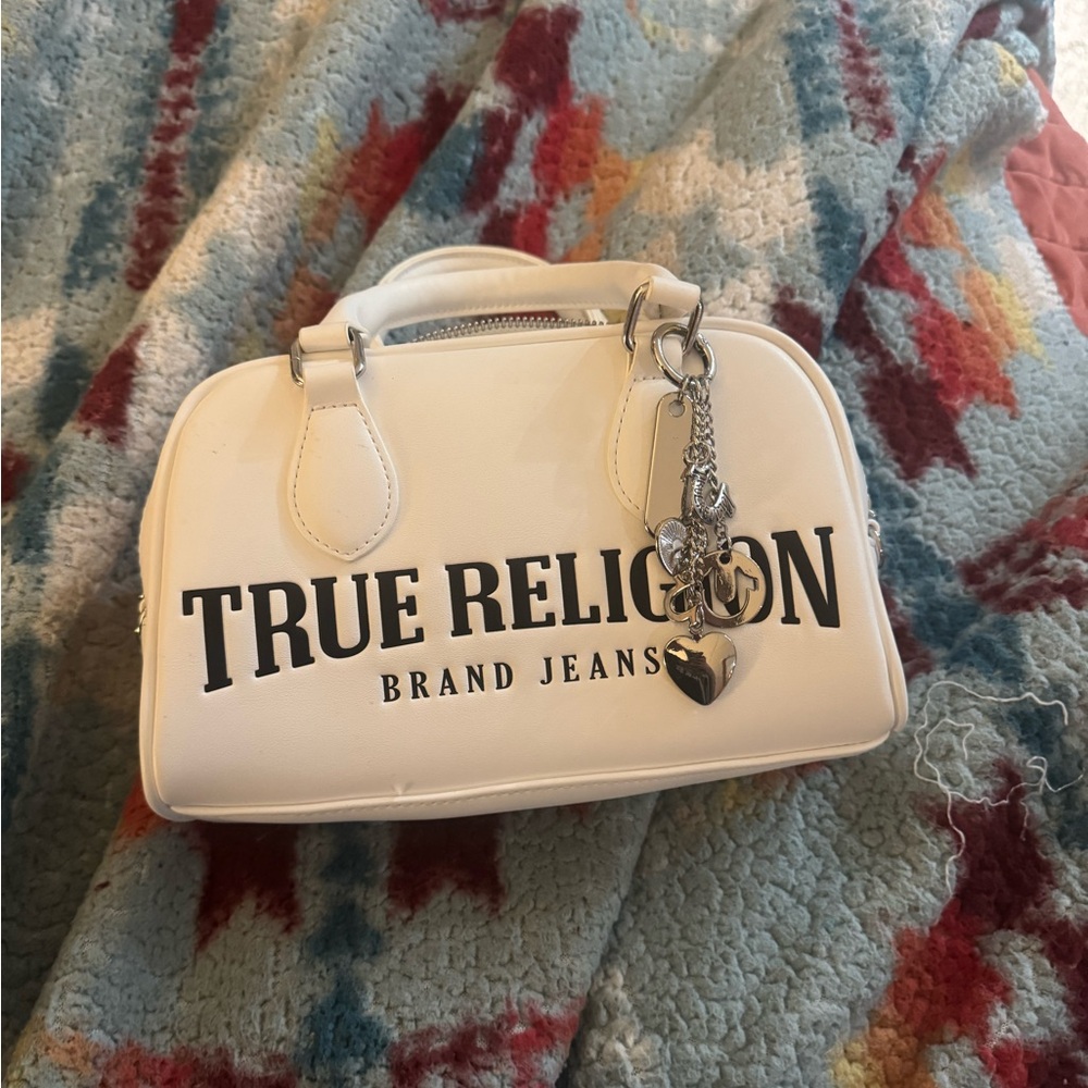 True Religion Cream Handbag with Heart Charm